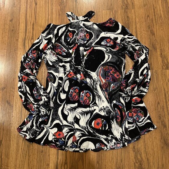 Free People Drift Away Tunic Top Womens Small Mini Dress Cold Shoulder High Neck - Picture 10 of 10